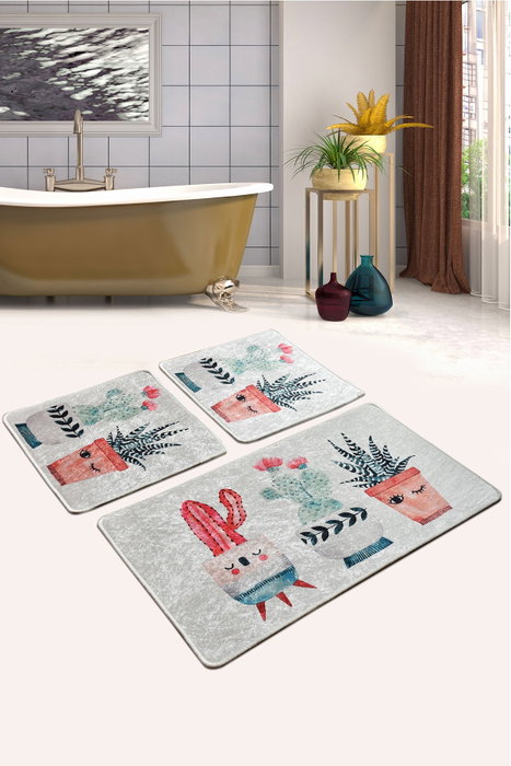 Mijölnir Juego de alfombrillas de baño Happy Cactus 2 de 3 piezas Mijölnir Juego de alfombrillas de baño Happy Cactus 2 de 3 piezas